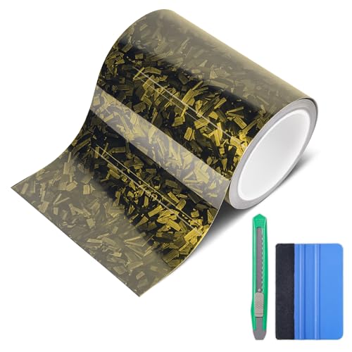 Lypumso Gloss Forged Carbon Fiber Vinyl Wrap Tape 6" x 20ft - with Tool Kit for Chrome Delete, Door Sill Protector, Car Trim Blackout DIY Auto Detailing (Yellow) - color: Yellow, size: 6inch x 20ft