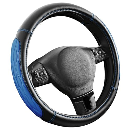 PIC AUTO Steering Wheel Cover, Blue Thick Rhombic Foam and Premium Leather, Universal 14.5-15.5 Inch Breathable Anti-Slip Steering Wheels Accessories for Men & Women - color: Blue