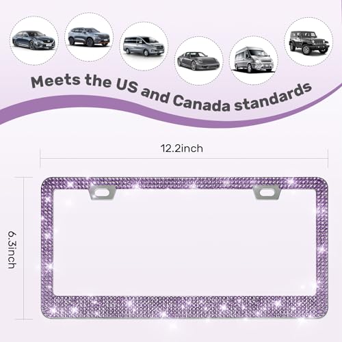QUANQIUFEI 2 Pack Bling License Plate Frames, Sparkly Rhinestone Diamond Car License Plate Cover for Women, Stainless Steel Car Accessories with Glitter Crystal Caps (Tanzanite) - color: Tanzanite