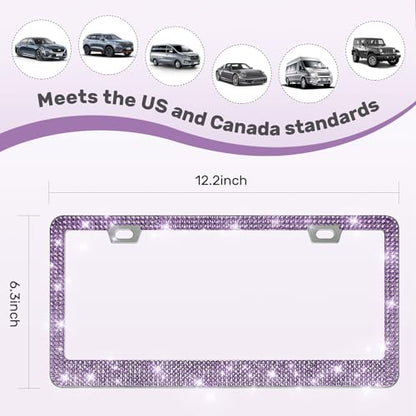 QUANQIUFEI 2 Pack Bling License Plate Frames, Sparkly Rhinestone Diamond Car License Plate Cover for Women, Stainless Steel Car Accessories with Glitter Crystal Caps (Tanzanite) - color: Tanzanite