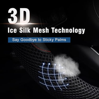 KAFEEK D Shape Steering Wheel Cover, Universal 15 inch, Microfiber Leather Viscose, Breathable, Anti-Slip,Warm in Winter and Cool in Summer, Black - color: black, size: D Shaped Standard Size[14.5"-15"]