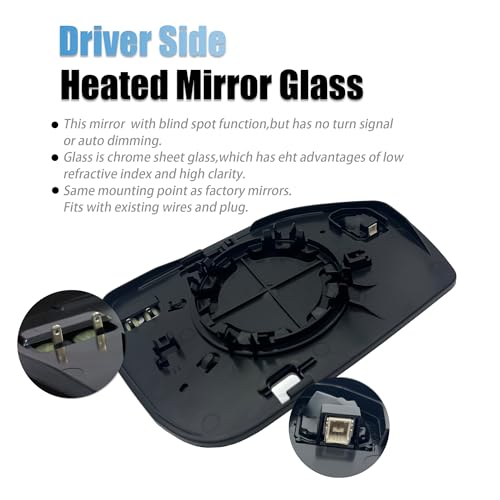 Left Driver Side Mirror Replacement for Ford Explorer 2020 2021 2022 2023 2024 Rear View Mirrors Glass with Power Heated & Blind Spot