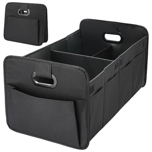 Foldable Car Trunk Organizer - 63L Collapsible Multi-Compartment Storage with 10 Side Pockets, Reinforced Handles & Waterproof 600D Oxford Polyester - Fits Car, SUV, Minivan - Black - color: Black