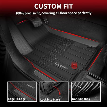 LASFIT Floor Mats & Trunk Mat for Jeep Grand Cherokee L 2021-2025 2026 7-Passenger (NOT Fit for 6-Passenger) All Weather TPE Custom Fit Car Mats Floor Liners Cargo Liner Cargo Mat Black - style: Grand Cherokee L 7 Seats 21-26