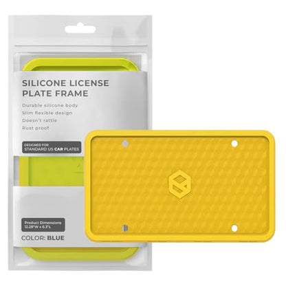 Rightcar Solutions Car Plate Frame, Silicone License Plate Frame, Rust-Proof Rattle-Proof Weather-Proof License Plate Holder for Front or Rear, Yellow, 1 Pack - color: Yellow