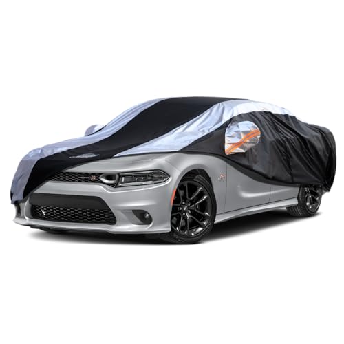 Dodge Charger Car Cover Waterproof All Weather with Silver Strip Design, Custom Fit for Dodge Charger 2006–2023, Charger Accessory with Door Zipper & Windproof Straps - size: Custom Fit Dodge Charger