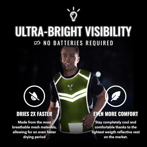 Reflective Running Vest with Pocket & 2 Bands with High visibility for Night Running, Walking & Cycling - color: Yellow, size: Large
