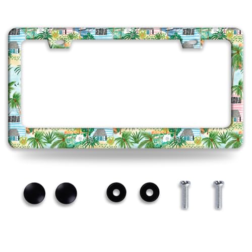Funny Hawaii License Plate Frame Tropical Palm Tree License Plate Auto Accessory Decoration Stainless Steel Colorful License Plate Frames 6.3 x12.3 Inch - color: Funny Hawaii