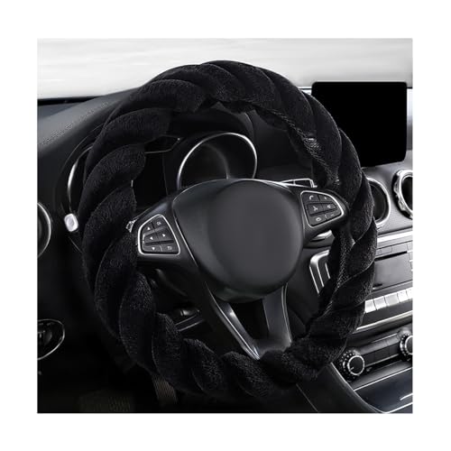 KVAEY Fluffy Car Steering Wheel Cover, 15 Inches Anti-Slip Round Fuzzy Winter Steering Wheel Protector, Soft Warm Plush Steering Wheel Cover for Women Girls, Car Accessories (Black, Round) - color: Black, size: Round