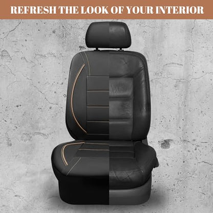 CAR PASS Universal FIT Piping Leather Car Seat Cover, for suvs,Van,Trucks,Airbag Compatible,Inside Zipper Design and Reserved Opening Holes (Full Set, Black and Beige) - color: Beige Black