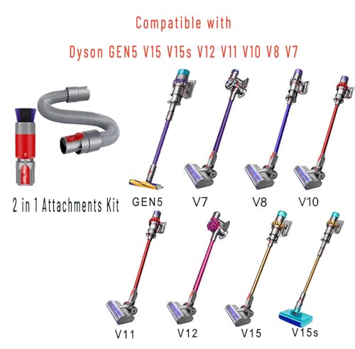 Scratch-free Dusting Brush & 63”Flexible Extension Hose Attachments for Dyson GEN5 V15 V12 V11 V10 V8 V7 Cordless Vacuum Cleaner, Ideal for Car Detailing, Keyboard/Blinds Cleaning,Delicate Surfaces - style: Dusting Brush & Extension Hose