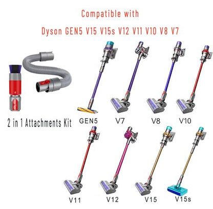 Scratch-free Dusting Brush & 63”Flexible Extension Hose Attachments for Dyson GEN5 V15 V12 V11 V10 V8 V7 Cordless Vacuum Cleaner, Ideal for Car Detailing, Keyboard/Blinds Cleaning,Delicate Surfaces - style: Dusting Brush & Extension Hose