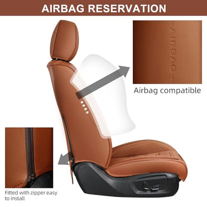 TIEHESYT Car Seat Covers Full Set, Breathable Leather Automotive Front and Rear Seat Covers, Car Seat Protectors Full Set, Compatible with Most Vehicles, SUV (Brown, Front Pair and Rear) - color: Mature Brown, size: Front Pair and Rear Headrestless