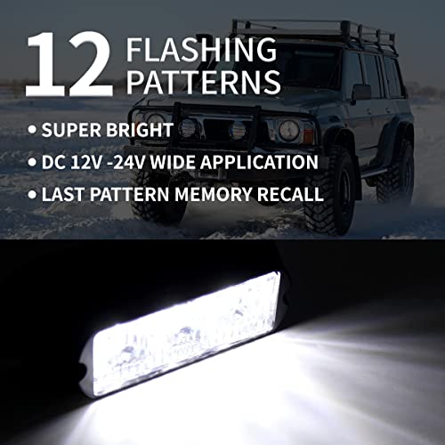 FXC (2PCS 3-LED Strobe Light White Waterproof Emergency Beacon Flash Lights,Purishion Caution Bar 12 Different Flashing Car SUV Pickup Truck Van - color: White
