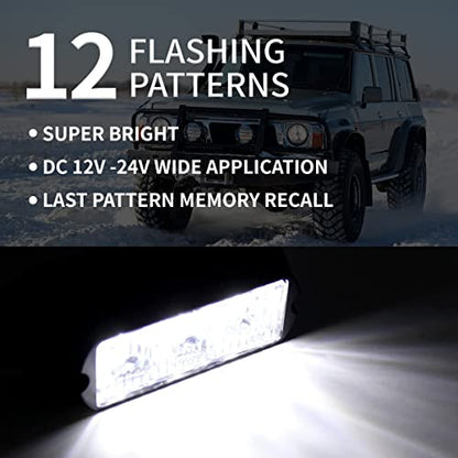 FXC (2PCS 3-LED Strobe Light White Waterproof Emergency Beacon Flash Lights,Purishion Caution Bar 12 Different Flashing Car SUV Pickup Truck Van - color: White