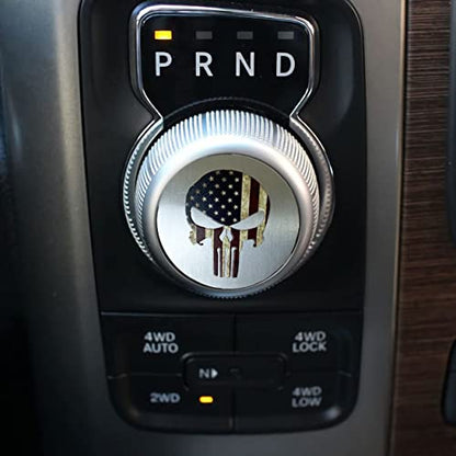 American Flag Emblem Gear Shift Switch Knob Cover Aluminium Dial Shifter Trim Plate for Dodge Ram 1500/2500, Dodge Durango, Chrysler 300/200/Pacifica & Voyager (American Flag Skull A) - color: American Flag Skull A