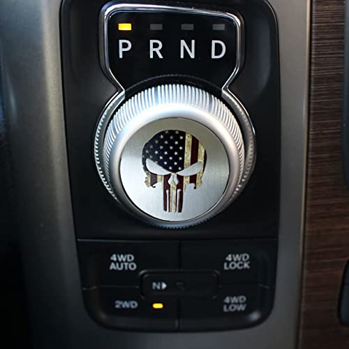 American Flag Emblem Gear Shift Switch Knob Cover Aluminium Dial Shifter Trim Plate for Dodge Ram 1500/2500, Dodge Durango, Chrysler 300/200/Pacifica & Voyager (American Flag Skull A) - color: American Flag Skull A