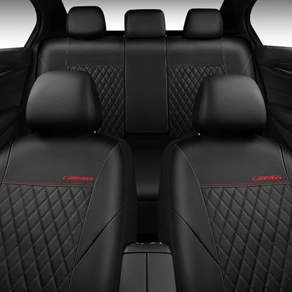 CAR PASS Quilting Faux Leather Seat Covers Full Set, Waterproof Deluxe Premium Seat Cover with 5mm Composite Sponge Inside, Airbag Compatible Auto Seat Cover Universal Fit for 95% Sedan SUV Van, Black - color: Black and Black, size: Full Set (Front and Re