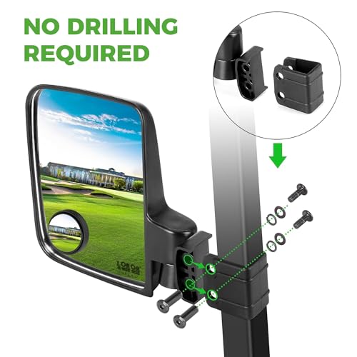 10L0L Golf Cart Mirror Universal for Yamaha, Club Car, EZGO, No Drilling Extra Large Side Rear View with Blind Spot Mirror Folding Adjustable 180 Degree - style: with Blind Spot Mirror