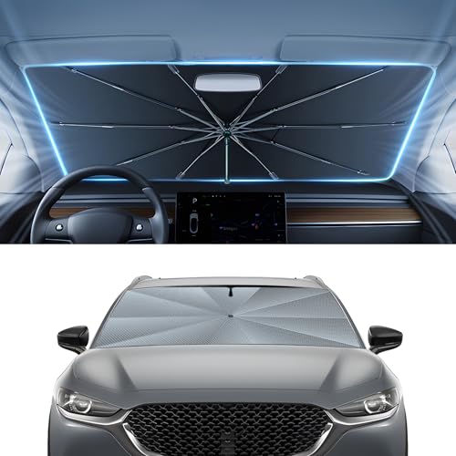 Autorder Windshield Sun Shade Umbrella for 2020-2025 Mazda CX-30 CX30 Accessories,Upgraded Ice Crystal Material,Easy Setup Umbrella Sunshade for Car Windshield,100% Sun Blocking - size: Mazda CX-30 2020-Present