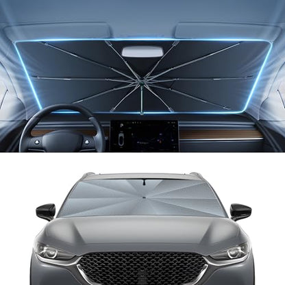 Autorder Windshield Sun Shade Umbrella for 2020-2025 Mazda CX-30 CX30 Accessories,Upgraded Ice Crystal Material,Easy Setup Umbrella Sunshade for Car Windshield,100% Sun Blocking - size: Mazda CX-30 2020-Present