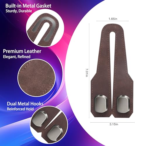 2Pcs Car Headrest Hooks with Premium Leather, Upgraded Double Metal Hooks with Anti-Drop Design, Universal Back Seat Hanger for Bags, Coats, Purses and Groceries (Stylish Brown) - color: Stylish Brown 2Pcs