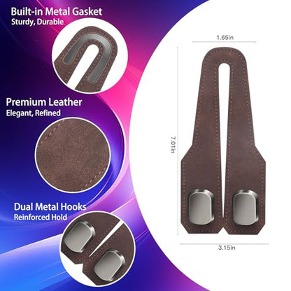 2Pcs Car Headrest Hooks with Premium Leather, Upgraded Double Metal Hooks with Anti-Drop Design, Universal Back Seat Hanger for Bags, Coats, Purses and Groceries (Stylish Brown) - color: Stylish Brown 2Pcs