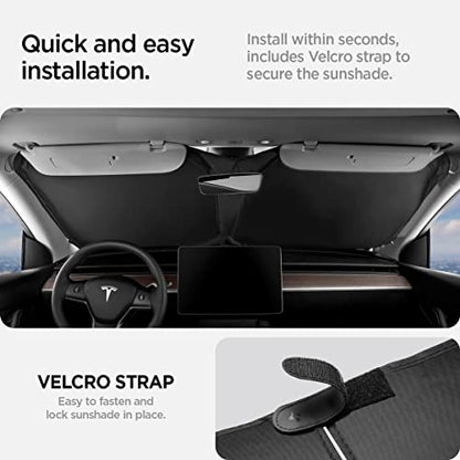 Spigen Front Windshield Sunshade for All Tesla Model Y & 3 | Dual Layered Protection Car Accessories for Model Y Juniper and Model 3 Highland | Gift for Tesla Owner - size: Model 3/Y