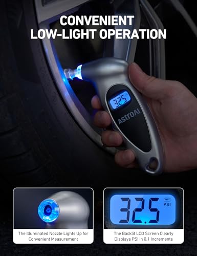 AstroAI Digital Tire Pressure Gauge 0-150PSI Calibrated to ANSI B40.7 +/-1PSI, Accurate in 0.1 Increments, Tire Repair Tools 4 Pressure Measurements for Car Truck with Backlight LCD, Silver - color: Silver