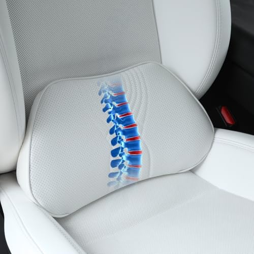 Lumbar Support Pillow for Car Seat, Office Chair Leather Memory Foam Lower Back Cushion for Back Pain Relief Improve Posture, Ergonomic Back Rest for Gaming Chair, White, 1PC - color: White, size: B