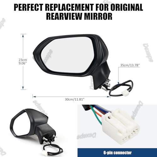 Driver Side Mirror Assembly Compatible with Toyota Corolla 2020-2025 Heated with Turn Signal, Power Adjustable Glass Replace 8794012G00, TO1320394, 8794002926 Black (6Pin Left) - style: 6pin Left