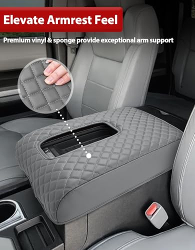 KBH Center Console Armrest Cover for Toyota Tundra 2014-2021, Vinyl Leather Arm Rest Cover for Car, Durable Middle Console Lid Covering, Middle-Cut - size: Toyota Tundra 2014-2021, Gray