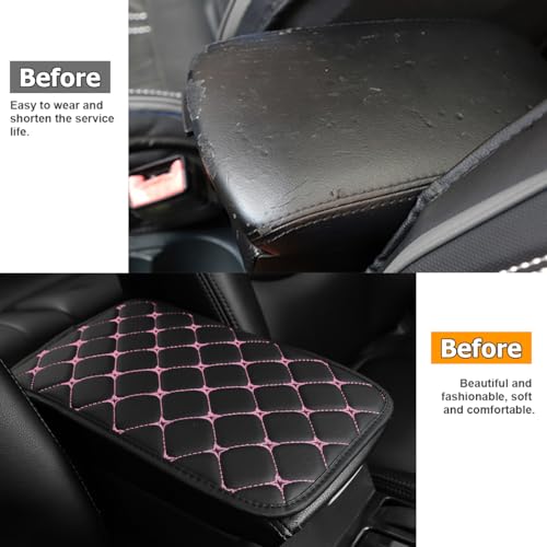 HZEL Car Center Console Cushion Pad, PU Leather Vehicle Armrest Protection Cover, Waterproof Automotive Interior Arm Rest Seat Box Mat Accessories, Universal for SUV, Sedan, Truck (Black/Pink) - color: Black/Pink