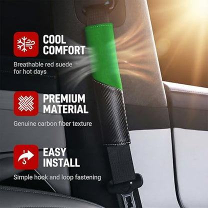 2PCS Car Seat Belt Cover, Soft Carbon Fiber Suede Breathable Vehicle Seat Strap Shoulder Cushion, Comfortable Automotive Interior Seatbelt Mat Pad, Universal for SUV Van RV (Black/Green) - color: Black/Green