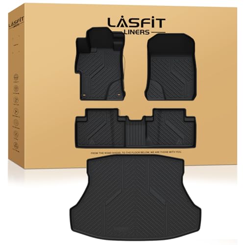 LASFIT Floor Mats & Trunk Mat for Honda Civic Sedan & Sedan Si 2012 2013 2014 2015, All Weather TPE Custom Fit Floor Liner, 1st & 2nd Row & Cargo Mat, Black (Not for Coupe) - style: 1）For Honda Civic | 2012-2015 | Full Set