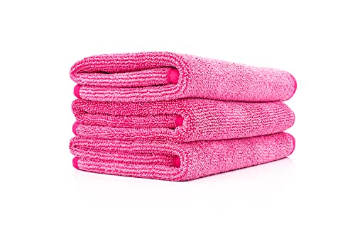 The Rag Company - Premium FTW Microfiber Cleaning Towels for Glass, Windows, Mirrors, Polished Surfaces - Streak-Free, Scratchless, 16" x16”, Pink, 3-Pack - color: Pink