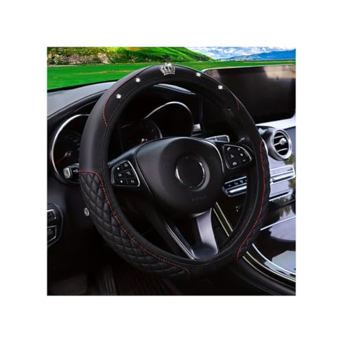 Bling Car Steering Wheel Cover, Diamond Leather Crystal Rhinestones Vehicles Steering Wheel Protector, Sparkling Anti-Slip Automotive Interior Decoration Accessories, Universal Fit (Black) - color: Black