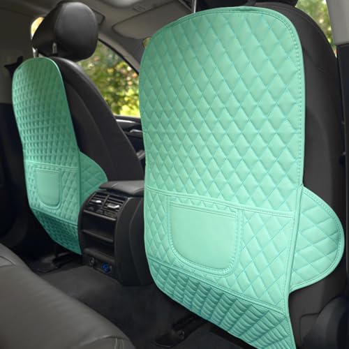 SUTSU Kick Mats Back Seat Protectors - Premium Leather Car Seat Back Protector with 2 Storage Pocket, Fits Most Cars - Stylish Car Interior Decor Accessories for Women & Girls 2Pcs (Green-Long) - color: Green-long