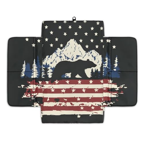 Car Armrest Cushion, American Flag Bear Thickened Center Console Cover with 4 Storage Bags, Armrest Organizer Console Storage, Car Interior Accessories Organizers for Most Vehicles - color: American Flag Bear