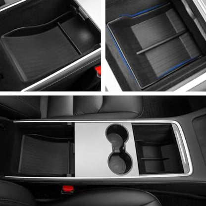 Lower Center Console Organizer Tray for Tesla Model Y 2021-2024 & Model 3 2021-2023, Custom Fit Storage Box with Compartments, Bottom Console Organizer Accessories - size: 3pc(21-24) Tesla Model Y & (21-23) Tesla Model 3
