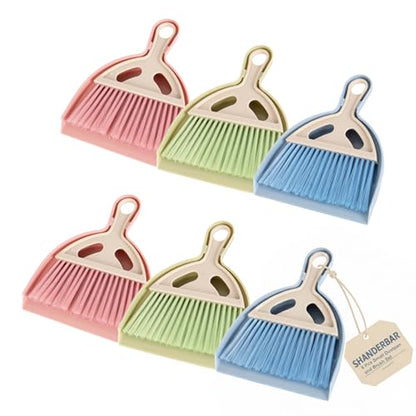 6 Pcs Small Dustpan and Brush Set, Whisk Broom Dust Pan with Handle, Nesting Tiny Dust Pan with Brush Mini Hand Broom and Dustpan Set for Cleaning Home, Classroom, Countertop, Keyboard, Car & Pet Nest