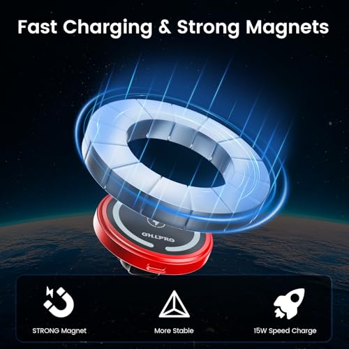 OHLPRO 15W Magsafe Car Mount Charger for iPhone 17, Fast Wireless Charging Magnetic CD Slot Holder with 3M Adhesive Base for Dashboard, Aluminum Shell, Compatible with iPhone 16 15 14 Series, Red - color: Red
