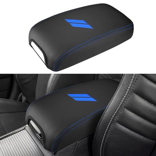 INTGET Car Center Console Cover for 2022 2021 Dodge Charger Accessories 2020 2019 2018 2017 2016 2015 Leather Armrest Cover Console Lid Protector Cushion Pad (Light Blue Stitches, Leather) - color: Light Blue Stitches, size: Leather