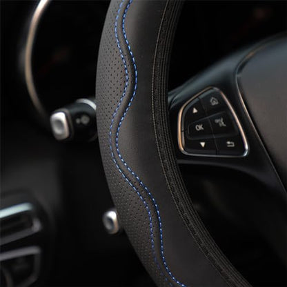 zipelo Elastic Stretch Steering Wheel Cover, Microfiber Breathable Ice Silk, Universal 15 Inch Anti-Slip Car Steering Wheel Protector, Warm in Winter and Cool in Summer for Women (Style2-Black/Blue) - color: Style2-Black/Blue