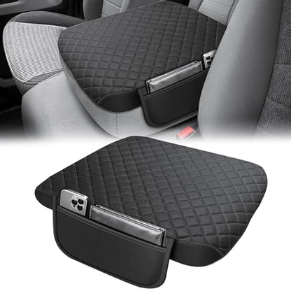 Center Console Cover Fit for 2002-2012 Ram 1500 2500 3500 Jump Seat Console, Comfortable Armrest Protector, Middle Console Cover, Car Arm Rest Cushion with 2 Side Pockets - style: B: Jump Seat Console 2002-2012 Ram Black Leather（with 2 Side Pockets）