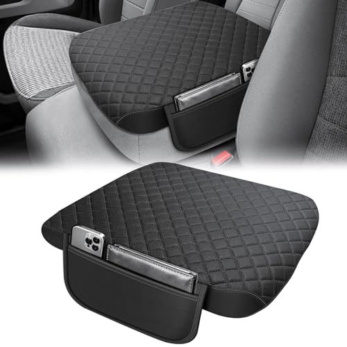 Center Console Cover Fit for 2002-2012 Ram 1500 2500 3500 Jump Seat Console, Comfortable Armrest Protector, Middle Console Cover, Car Arm Rest Cushion with 2 Side Pockets - style: B: Jump Seat Console 2002-2012 Ram Black Leather（with 2 Side Pockets）