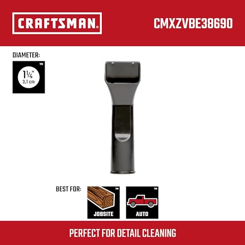 CRAFTSMAN CMXZVBE38690 1-1/4 in. Car Nozzle Wet Dry Vac Attachment, Industrial-Grade Shop Vacuum Accessory for Deep Automotive Cleaning, Fits 1-1/4 in. Hose Diameter - size: Car Nozzle
