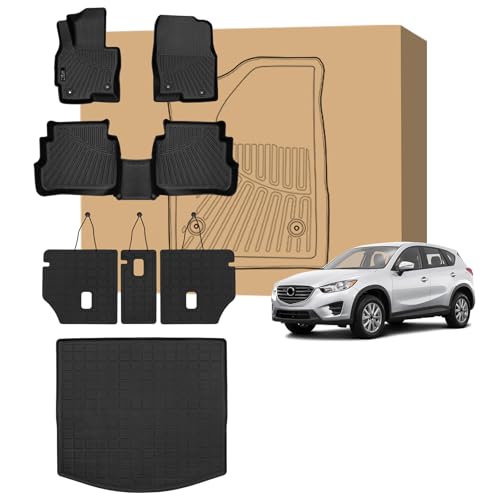 Peleus Floor Mats for Mazda CX5 2013 2014 2015 2016 (1st Gen),TPE All Weather Protection 2 Rows Car Floor Liners with Cargo Liner Mazda CX-5 Trunk Mat+Floor Mats - style: For Mazda CX5 2013-2016