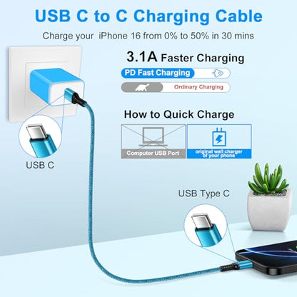 USB C iPhone 16 17 Charger Cable Fast iPhone 16 Charging Cord 10FT 2 Pack for iPhone 17e 17 Pro Max 16 Pro Max,16 Plus,16 Pro,15, Extra Long iPhone 16 Plus Car Charger Cord USB C to USB C Power Cord