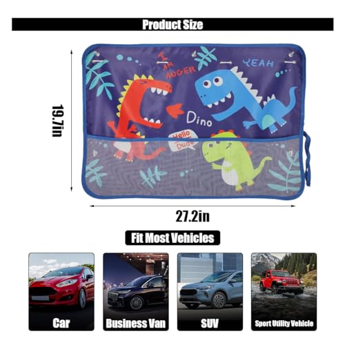 Car Window Shade for Baby, Blackout Car Window Curtain with Storage Pockets & 7 Suction Cups, Cartoon Pattern Cars Side Window Sun Shade Cover for Sun/Heat/UV Rays Protection (Blue-Dinosaurs) - color: Blue-Dinosaurs